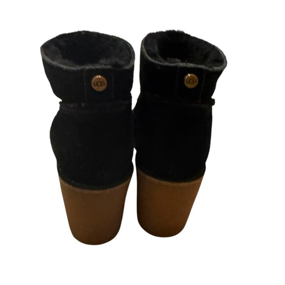 UGG Kasen chunky block heel black suede shearling ankle boots booties 3" US 7 - Picture 2 of 11